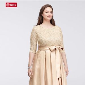 Jessica Howard Taffeta Gown with 3/4 Lace Sleeves